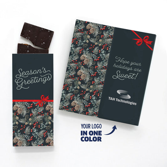 One Color Foil-Stamped Stock Pine Boughs & Berries Sweeter Cards with Sea Salt Caramel Chocolate Bar