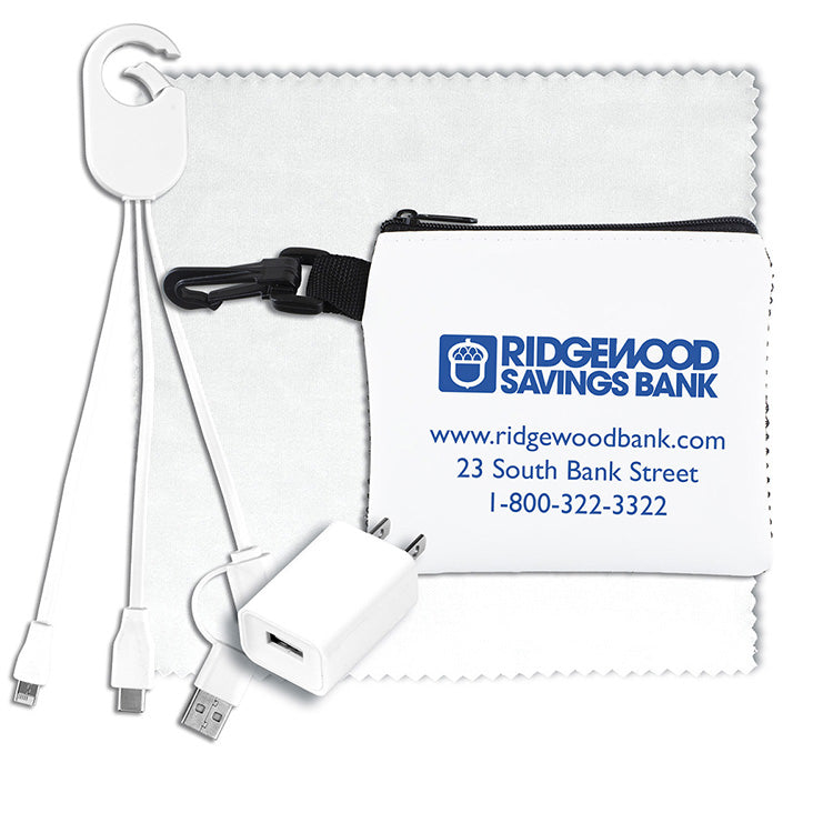 “TechMesh Jumbo” Tech Home and Travel Kit with Microfiber Cleaning Cloth, USB Wall Charger in Mesh Z