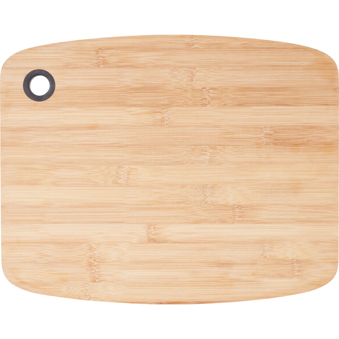 Front View of Black Large Bamboo Cutting Board with Silicone Grip