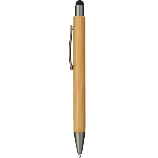 Front View of Natural Bamboo Quick-Dry Gel Ballpoint Stylus