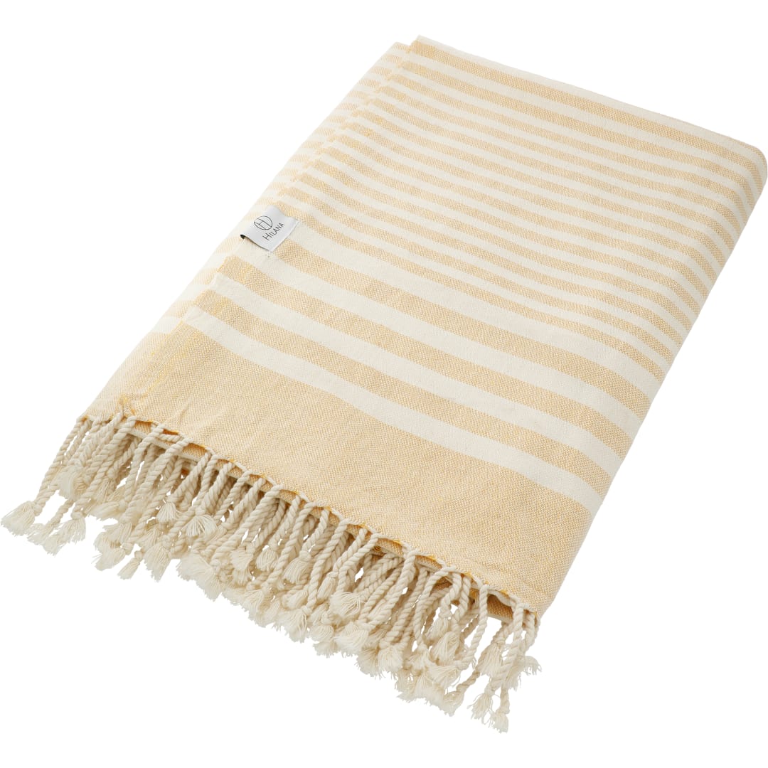 Front View of Tan Hilana Upcycled Fethiye Throw Blanket