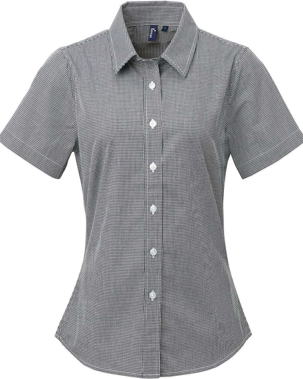 Women's Microcheck Gingham Short Sleeve Cotton Dress Shirt - RP321