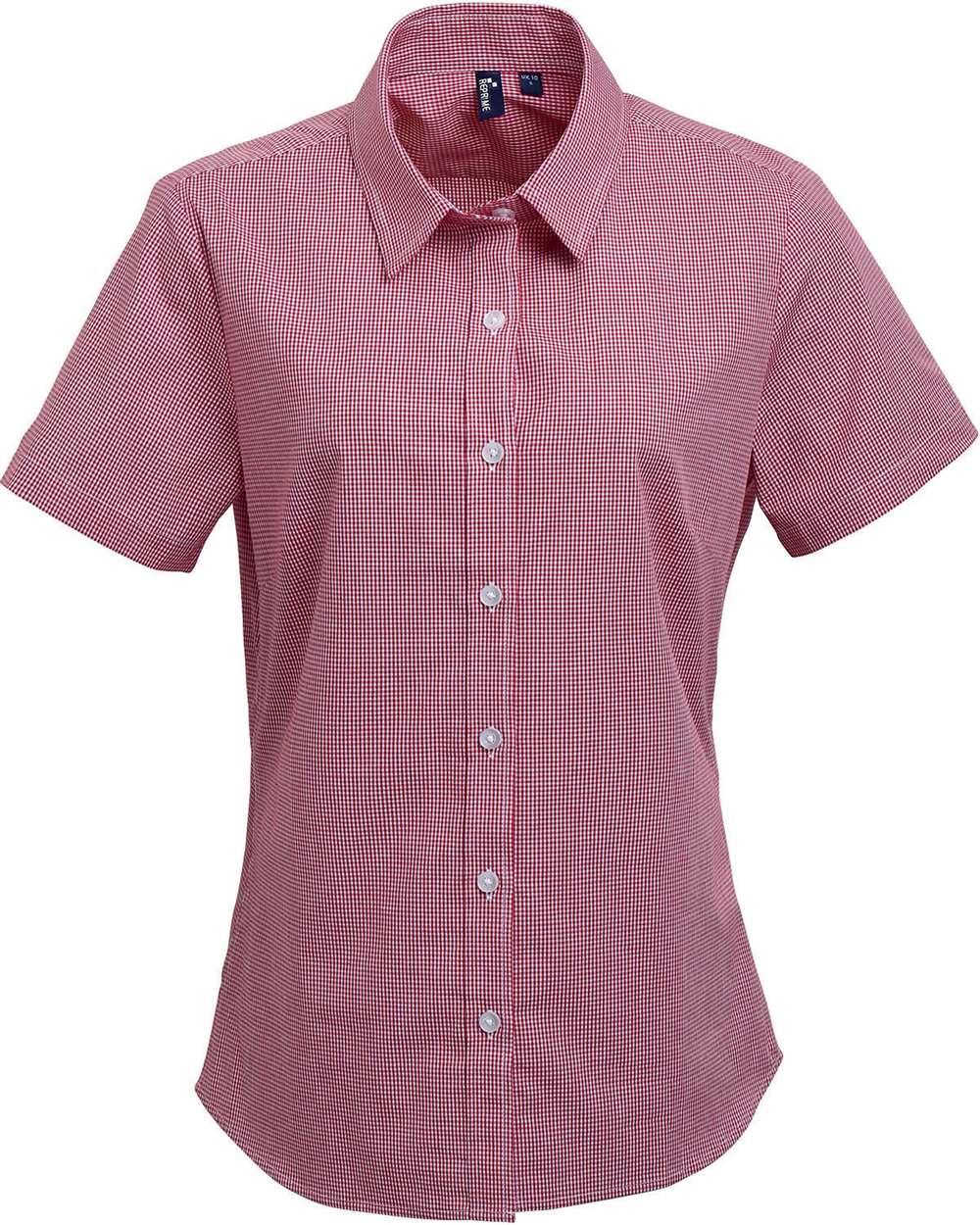 Women's Microcheck Gingham Short Sleeve Cotton Dress Shirt - RP321