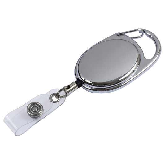 "Pataskala" 30” Cord Shiny Chrome Finish Solid Metal Retractable Badge Reel and Badge Holder with L