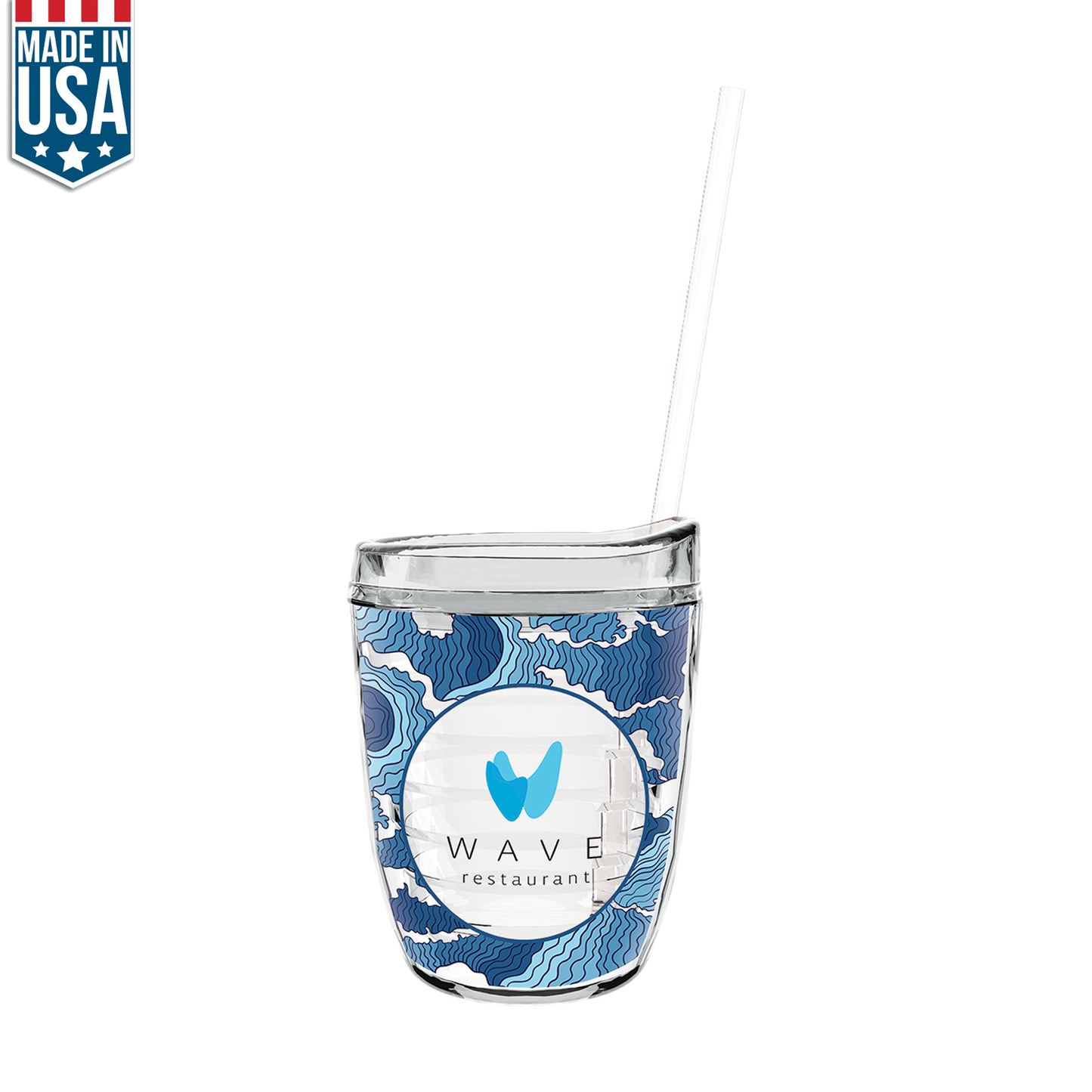 Clear 12 Oz Made In The U.S.A Tumbler with Lid & Straw