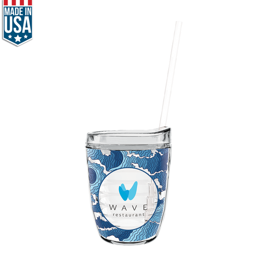 Clear 12 Oz Made In The U.S.A Tumbler with Lid & Straw