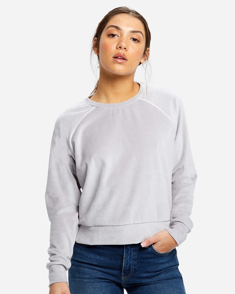 Women's Velour Cropped Long Sleeve Pullover Top - US538