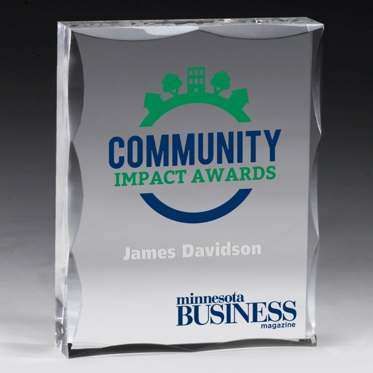 Screen Printed Scalloped Acrylic Paperweight Awards - 4” x 5” x 1”