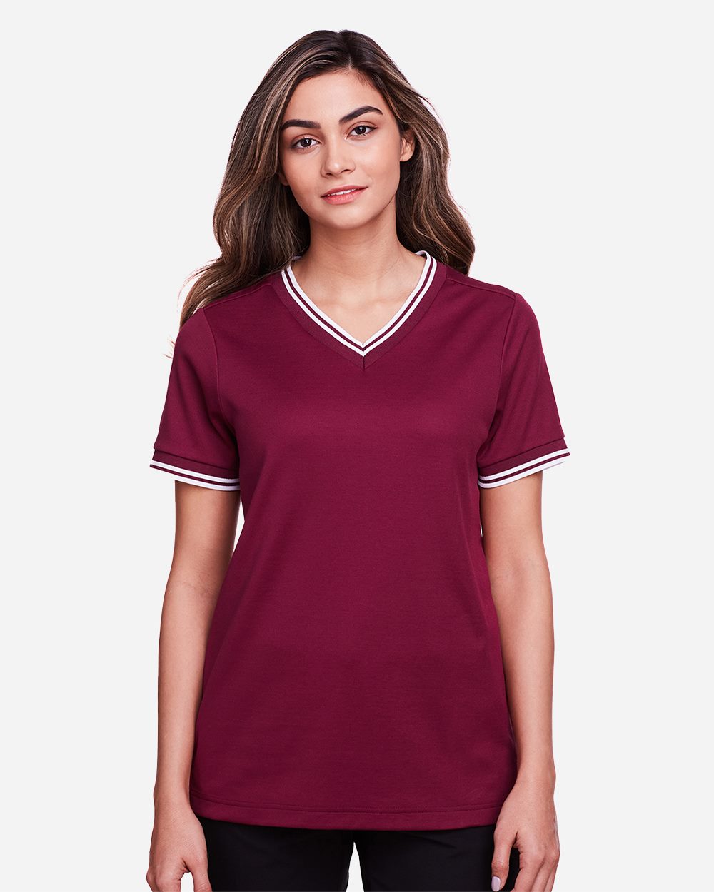 Women's CrownLux Performance® Plaited Tipped V-Neck Shirt - DG20CW