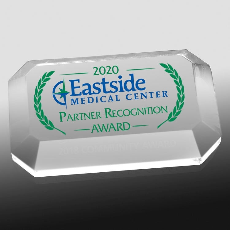 Laser Engraved Acrylic Beveled Edge Rectangle Paperweight (4"x 2 1/2"x 3/4")
