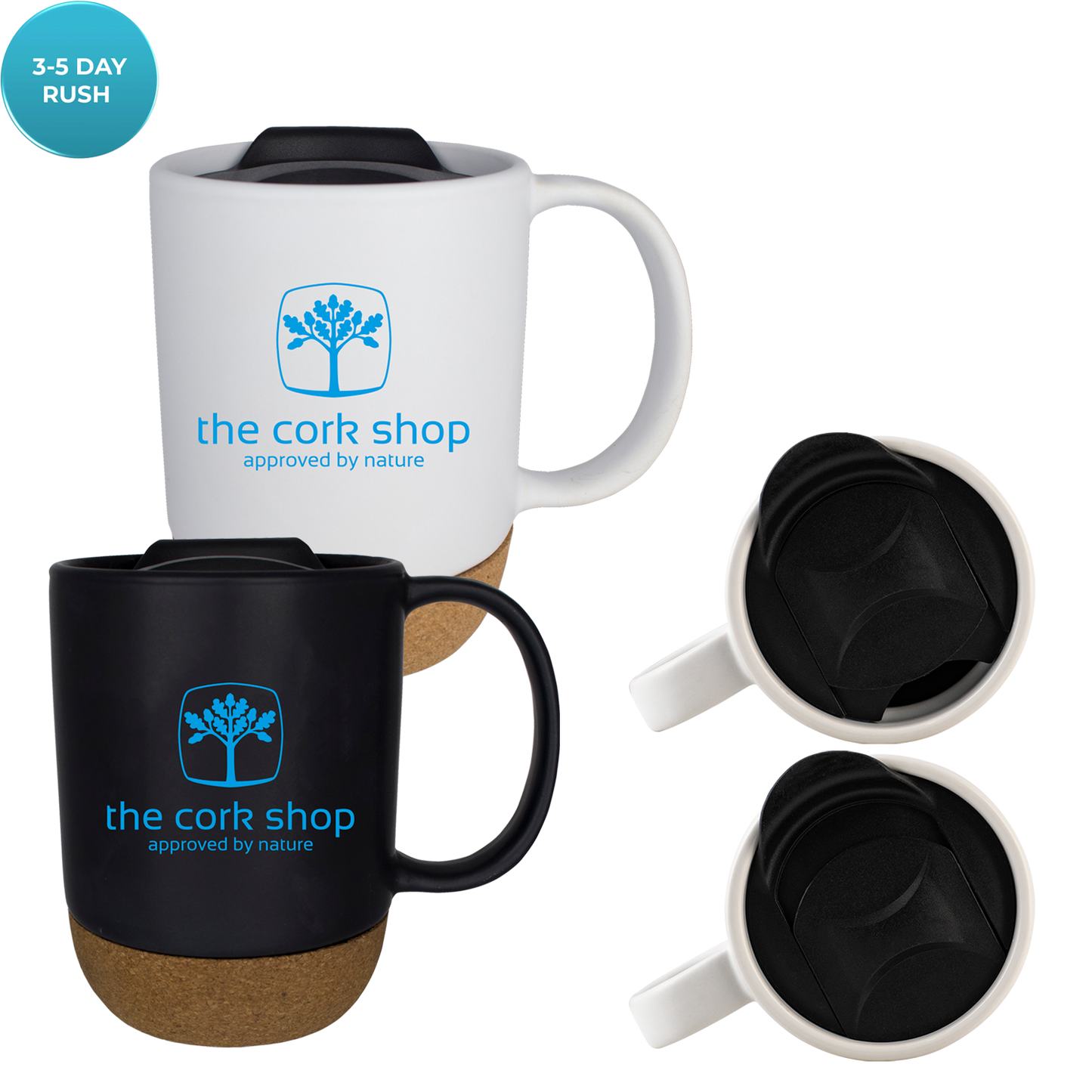 Black 14 Oz Ceramic Cork Bottom Mug