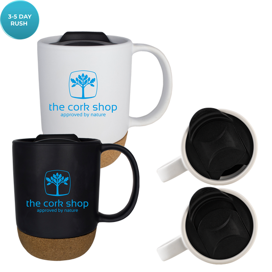 Black 14 Oz Ceramic Cork Bottom Mug