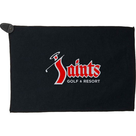 Front View of Black 300g Magnetic Waffle Golf Towel