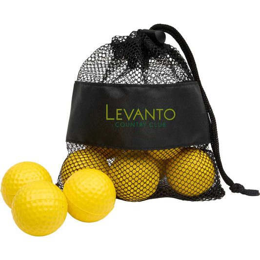 Front View of Yellow Golf Practice Balls with Mesh Pouch
