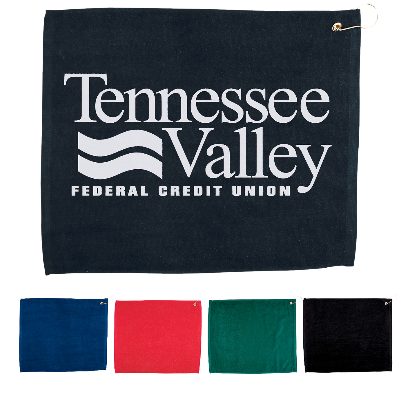 Black 15" X 18" Hemmed Golf Towel with Grommet And Hook