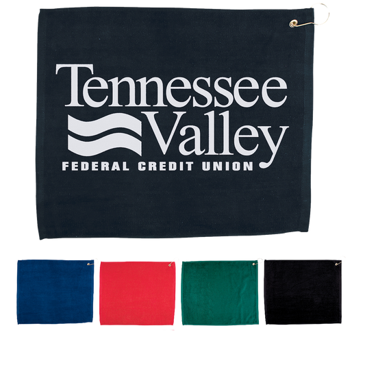 Black 15" X 18" Hemmed Golf Towel with Grommet And Hook