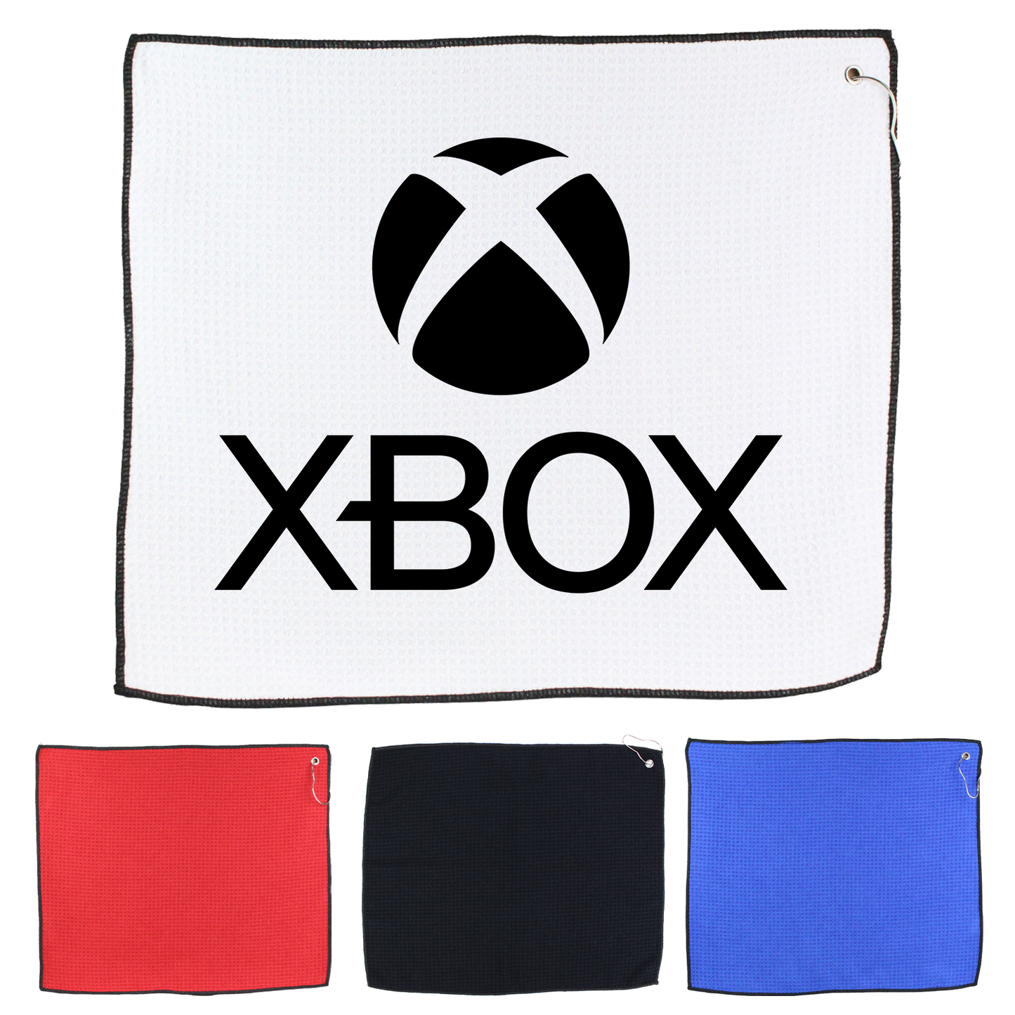 Black 15" X 18" RPET Waffle Golf Towel with Hook & Grommet