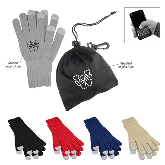 BLACK Touch Screen Gloves In RPET Pouch