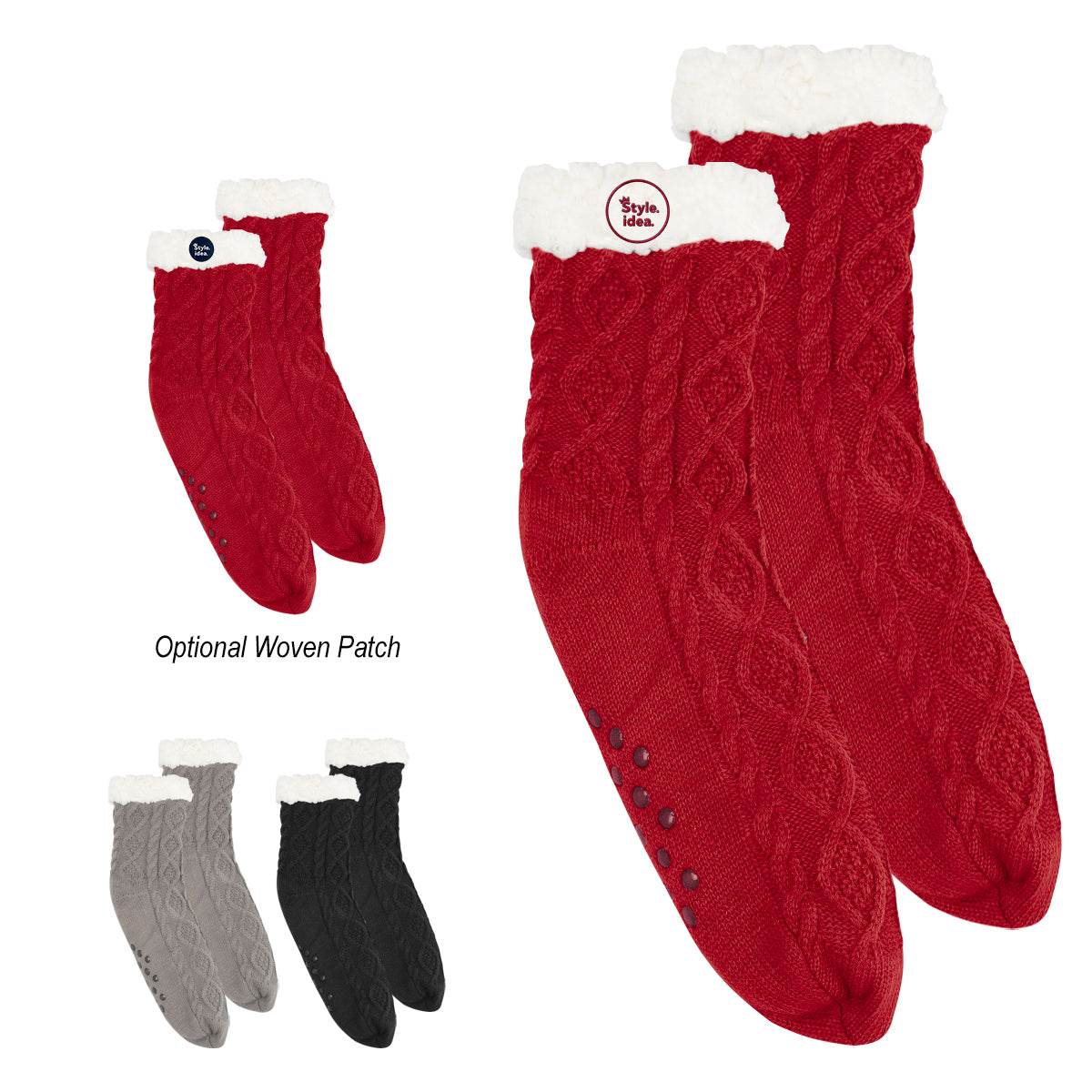 BLACK Cozy Cable Knit Slipper Socks