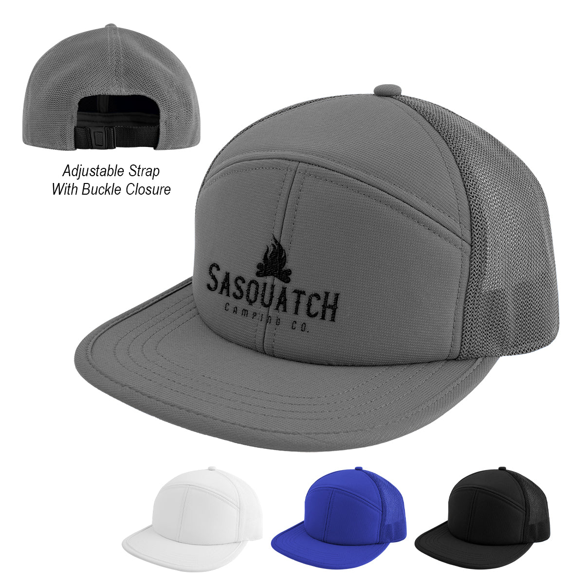 BLACK 7-Panel Performance Trucker Cap