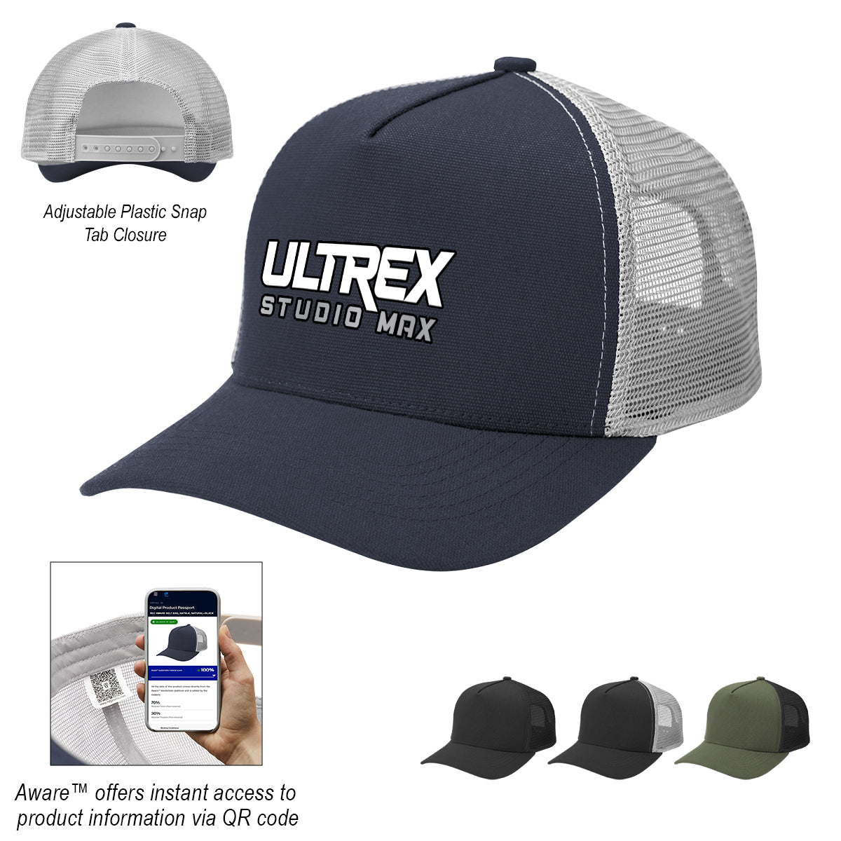 BLACK WITH BLACK AWARE™ Recycled Cotton Cap Mesh Back Cap