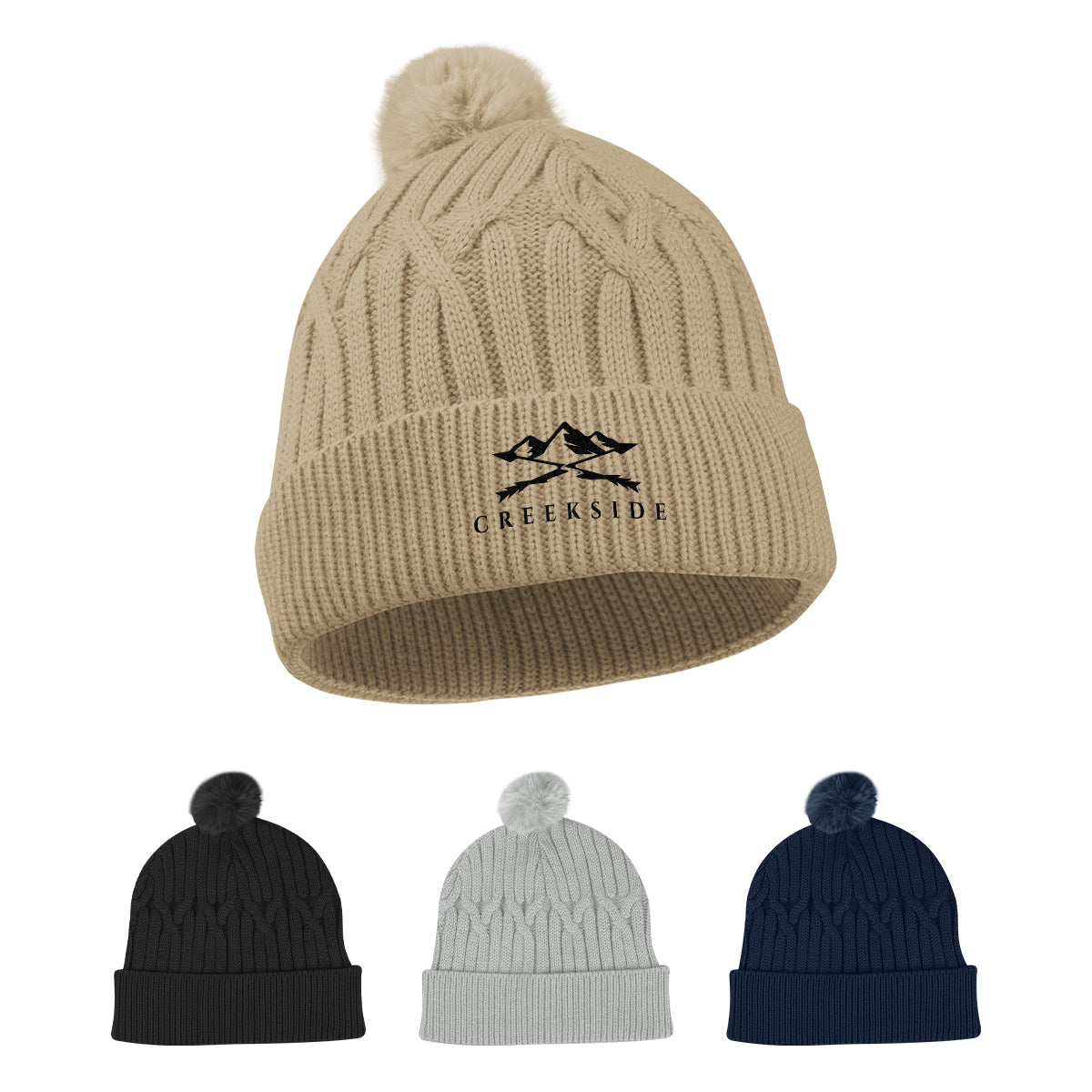 BLACK Courtney Cable Knit rPET Pom Beanie