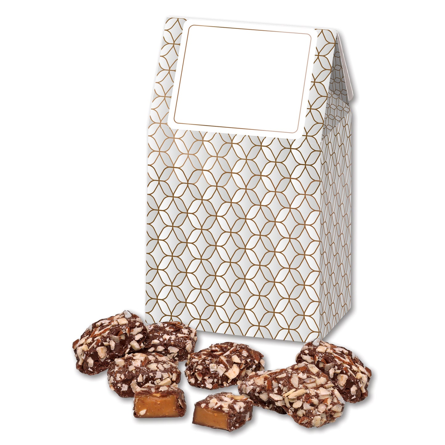 English Butter Toffee in Silver & Gold Geometric Gable Top Gift Box
