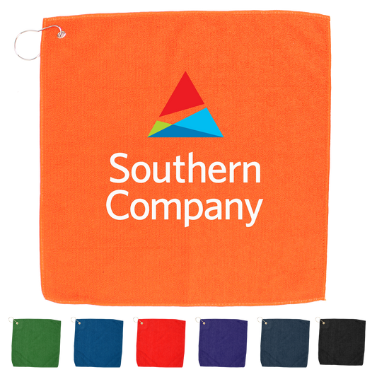 Black 15" X 15" RPET Hemmed Golf Towel with Hook & Grommet