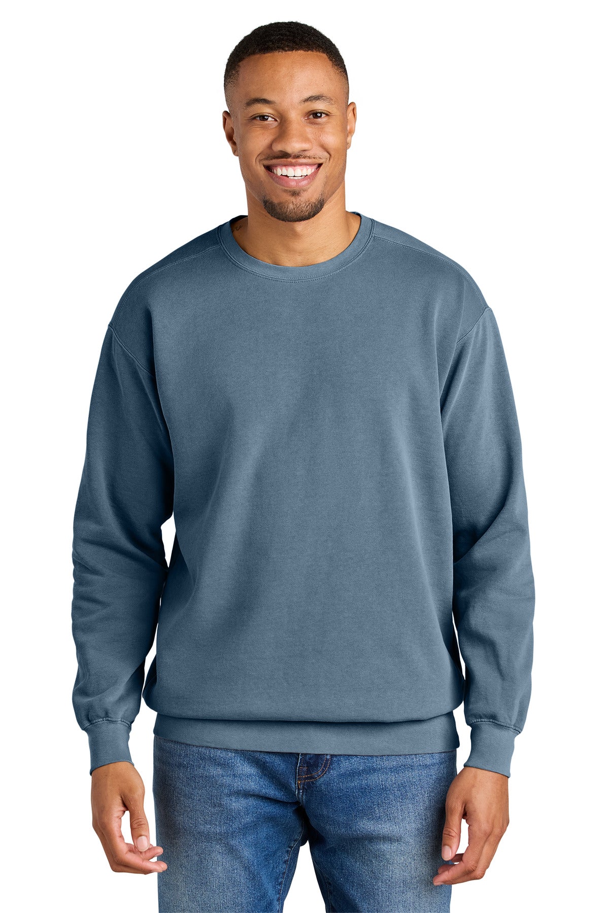 Front View of Blue Jean COMFORT COLORS Ring Spun Crewneck Sweatshirt. 1566 - S
