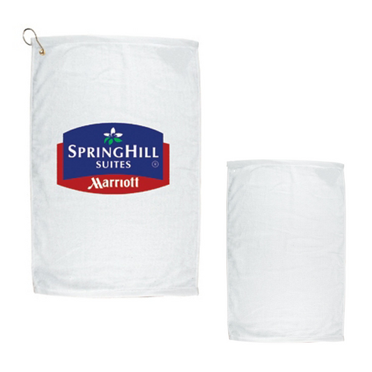 White 16" X 25" Golf Towel with Grommet And Hook