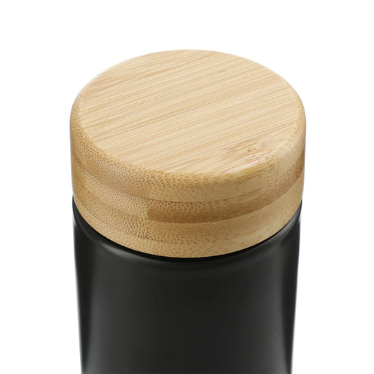 Front View of Black Arlo Ceramic Tumbler with Bamboo lid 11oz