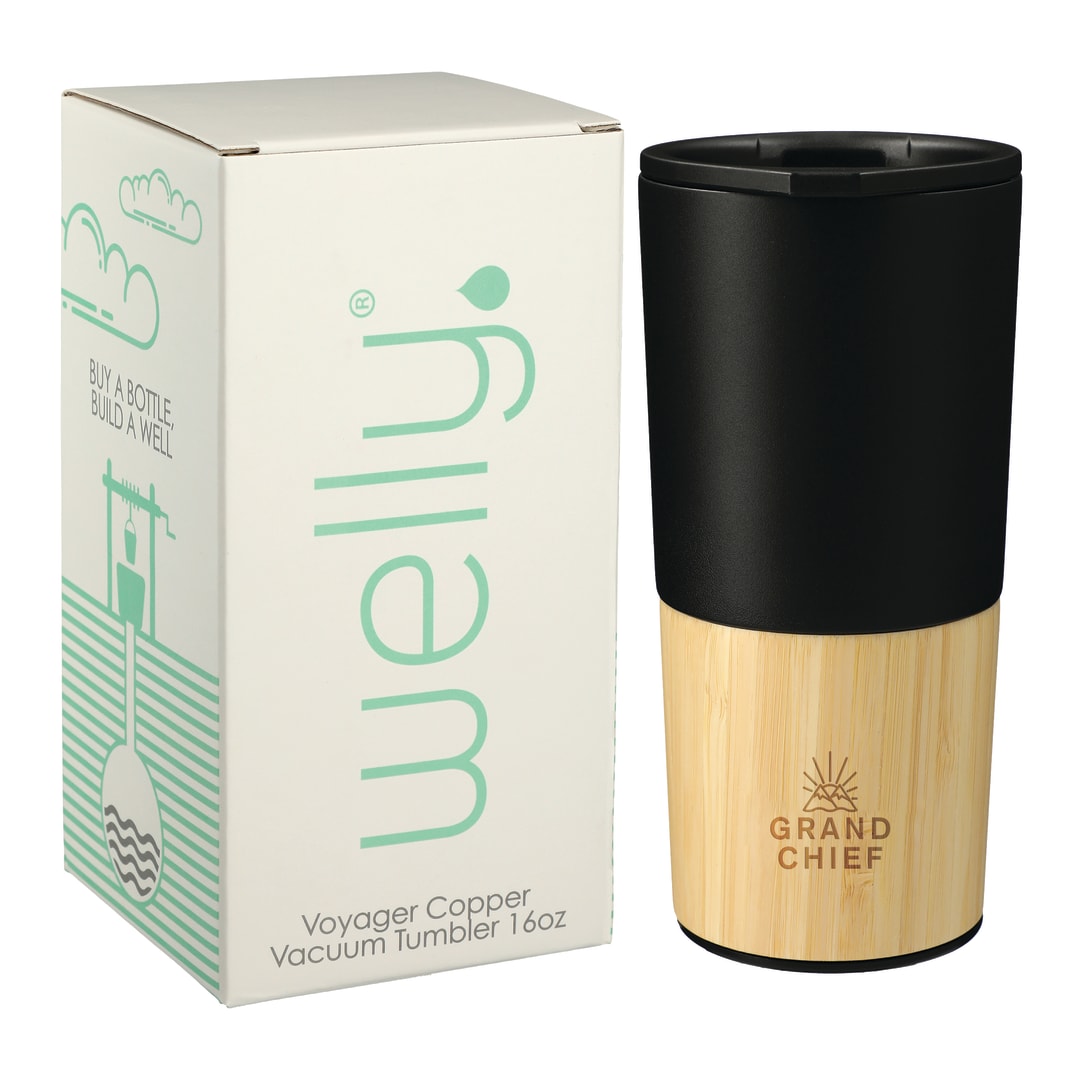Front View of Black Welly® Copper Vacuum Tumbler 16oz w/ GB
