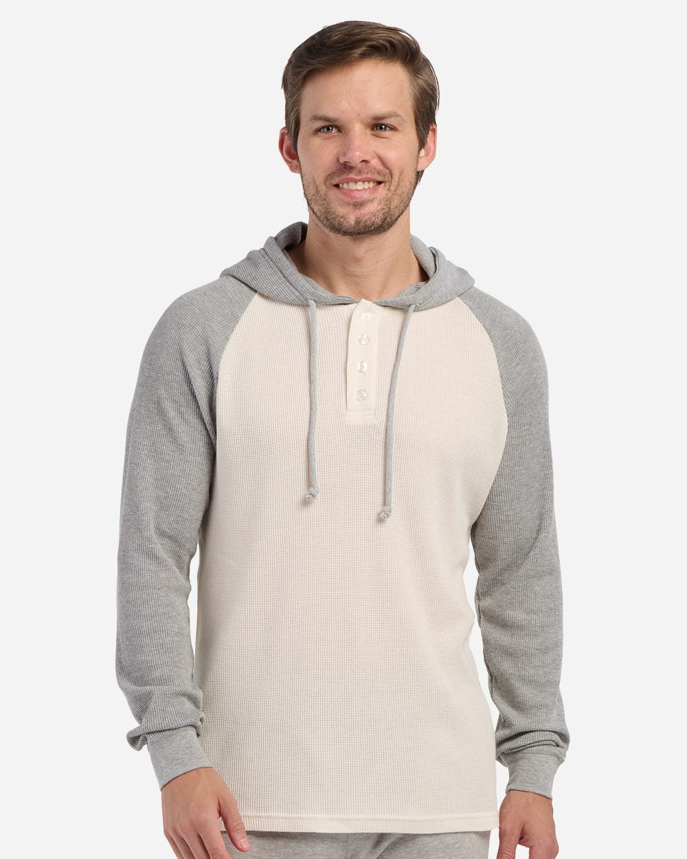 Unisex Waffle Knit Pullover Hooded Long Sleeve T-Shirt - BM3702