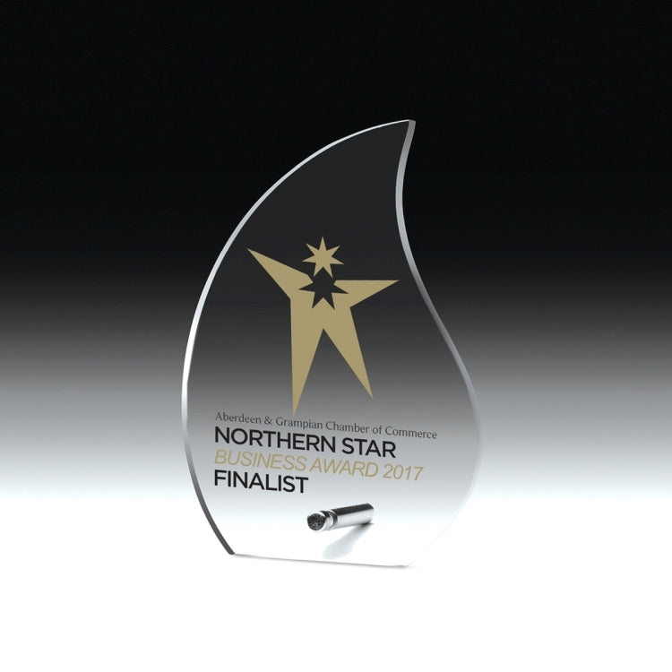 Flame Acrylic Award w/Chrome Base (5 5/8"x8"x1/2") - Screen Print