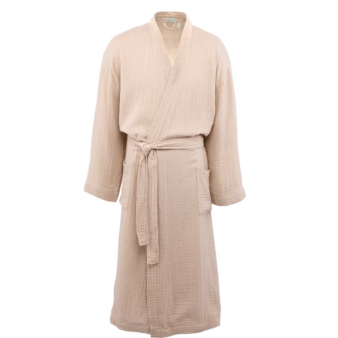 Front View of Brown Wellable Cotton Robe - Unisex - S/M