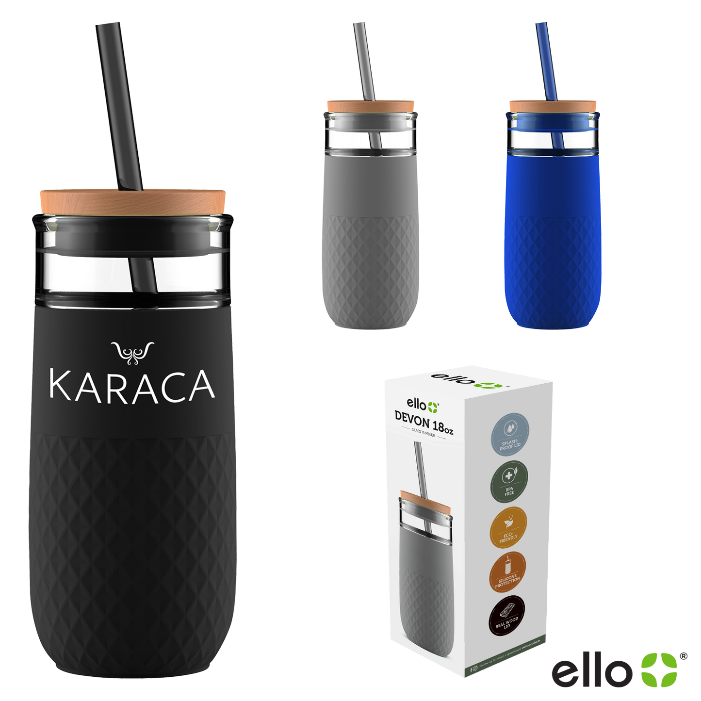 Black 18 Oz Ello Devon Glass Tumbler