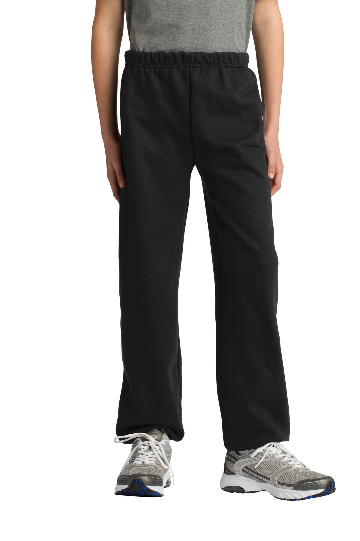 Front View of Black Gildan Youth Heavy Blend Sweatpant. 18200B - S