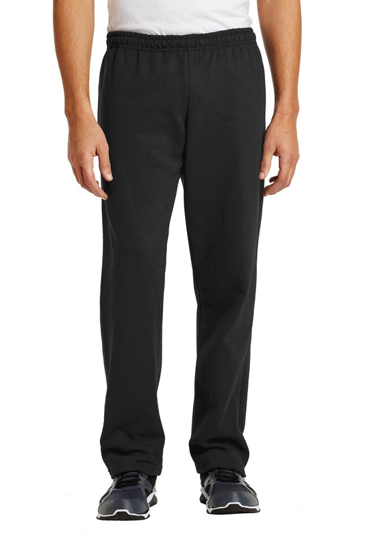Front View of Black Gildan Heavy Blend Open Bottom Sweatpant. 18400 - S
