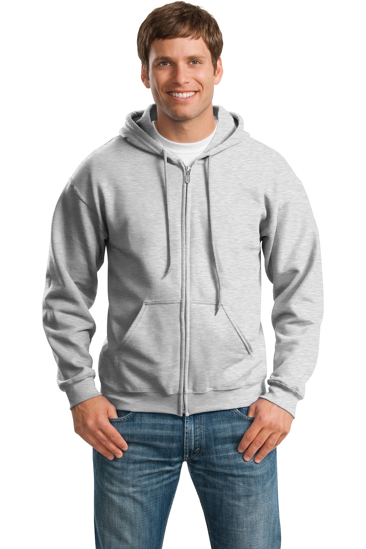 Front View of Ash Gildan - Heavy Blend Full-Zip Hooded Sweatshirt. 18600 - S