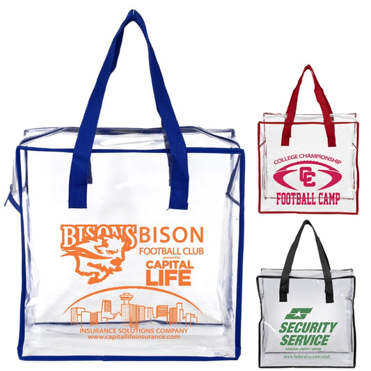 12"W x 12"H x 6"Gusset – “ARETE" Clear Vinyl Stadium Compliant Tote Bag with Zipper