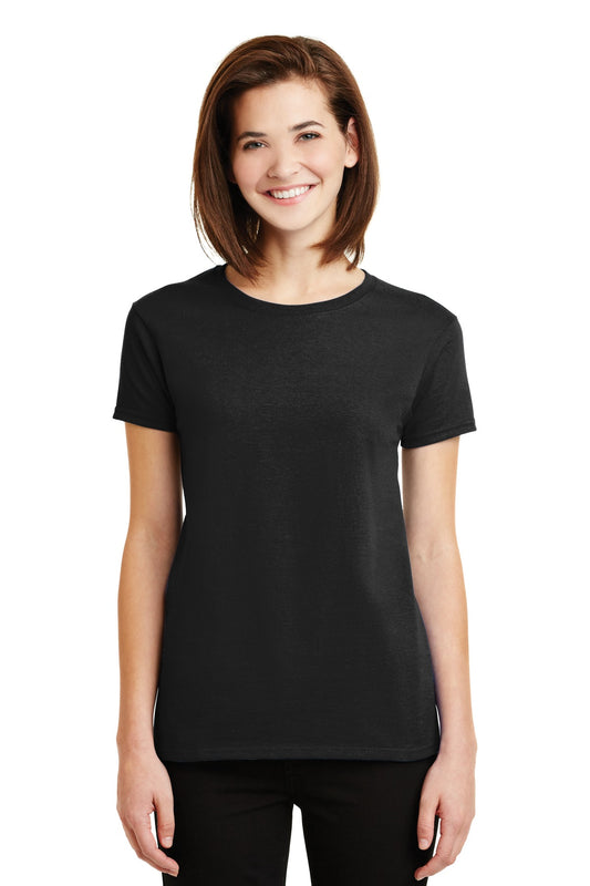 Front View of Black Gildan Women's Ultra Cotton 100% US Cotton T-Shirt. 2000L - XS