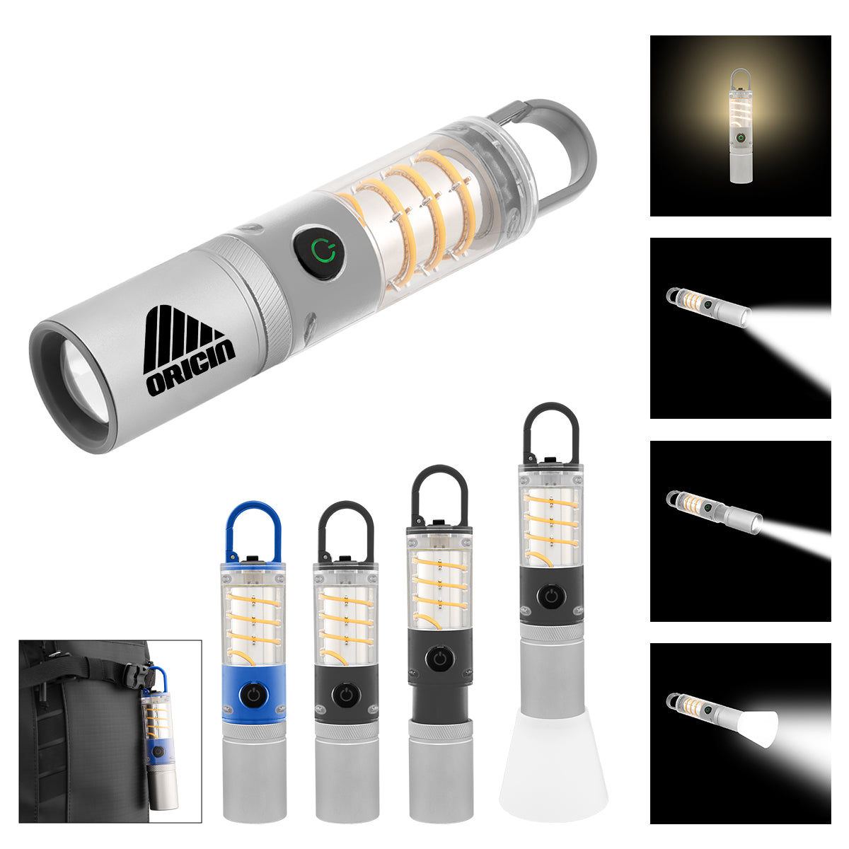 CLEAR WITH BLACK LED Lantern Flashlight With Carabiner