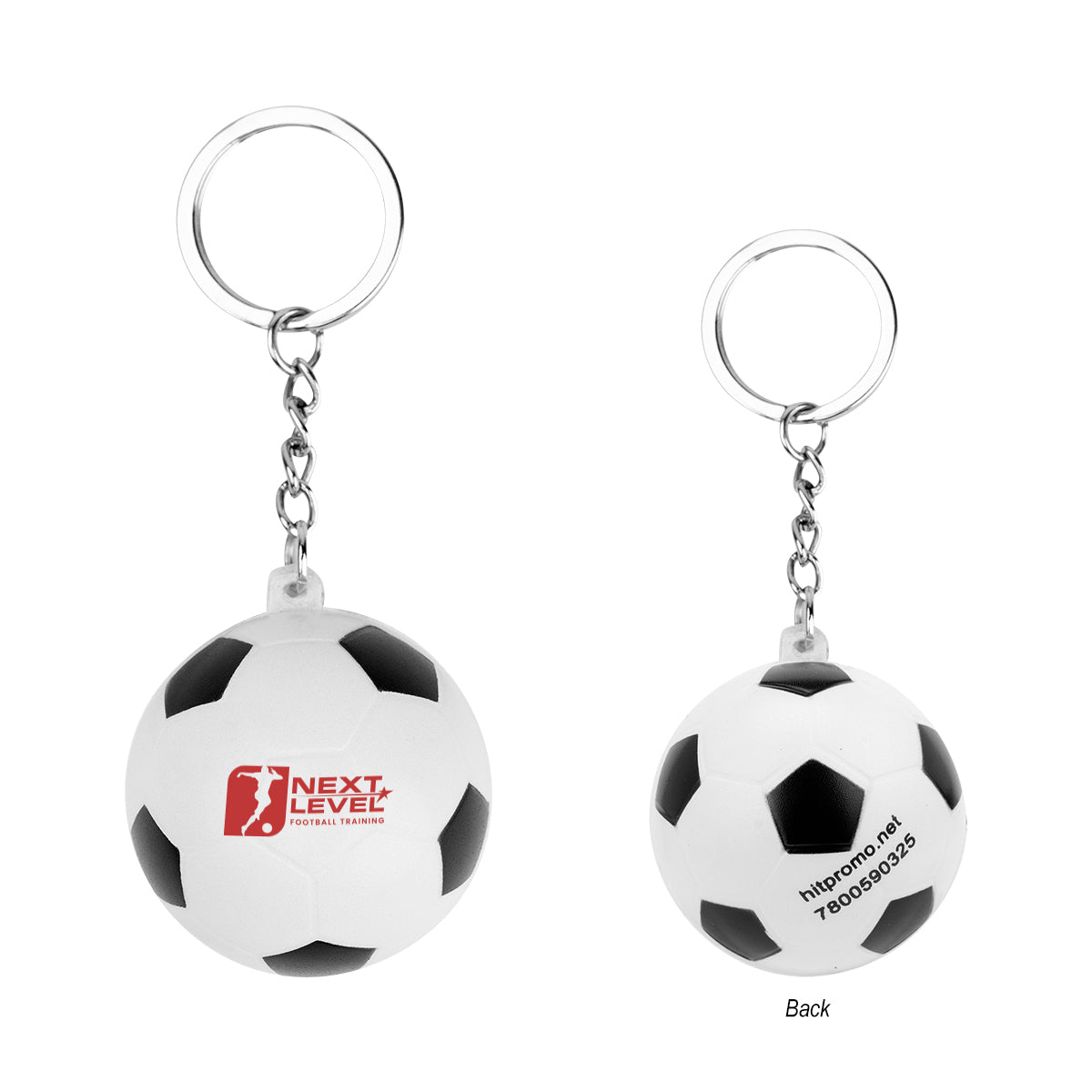 BLACK WITH WHITE Soccer Ball Stress Reliever Keychain