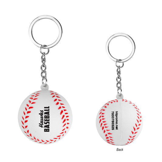 WHITE WITH RED Baseball Stress Reliever Keychain