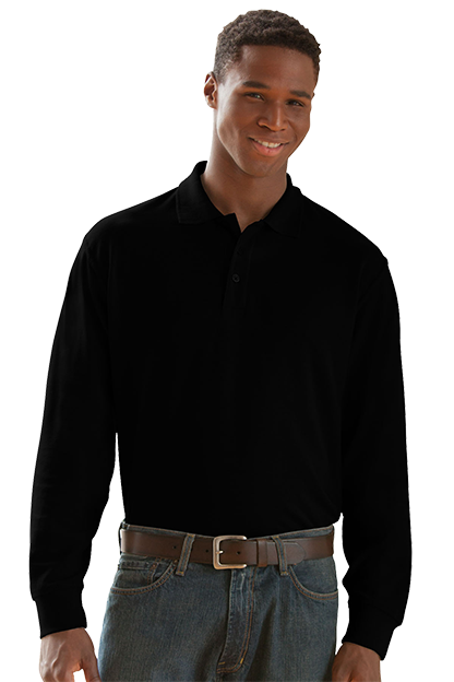 Black Long Sleeve Soft-Blend Double-Tuck Pique Polo - XS
