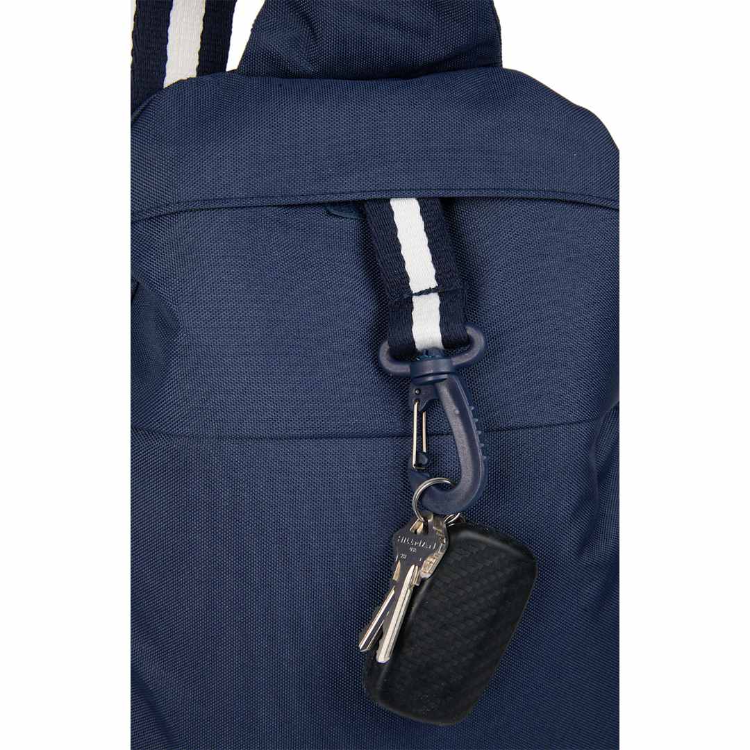 Front View of Blue Retro Sport Recycled Sling Backpack