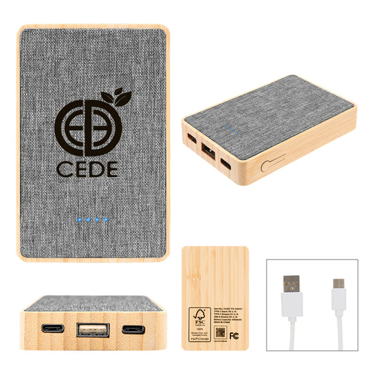 FSC GRAY WITH BAMBOO 5000 mAh Bamboo & Recycled Fabric Power Bank