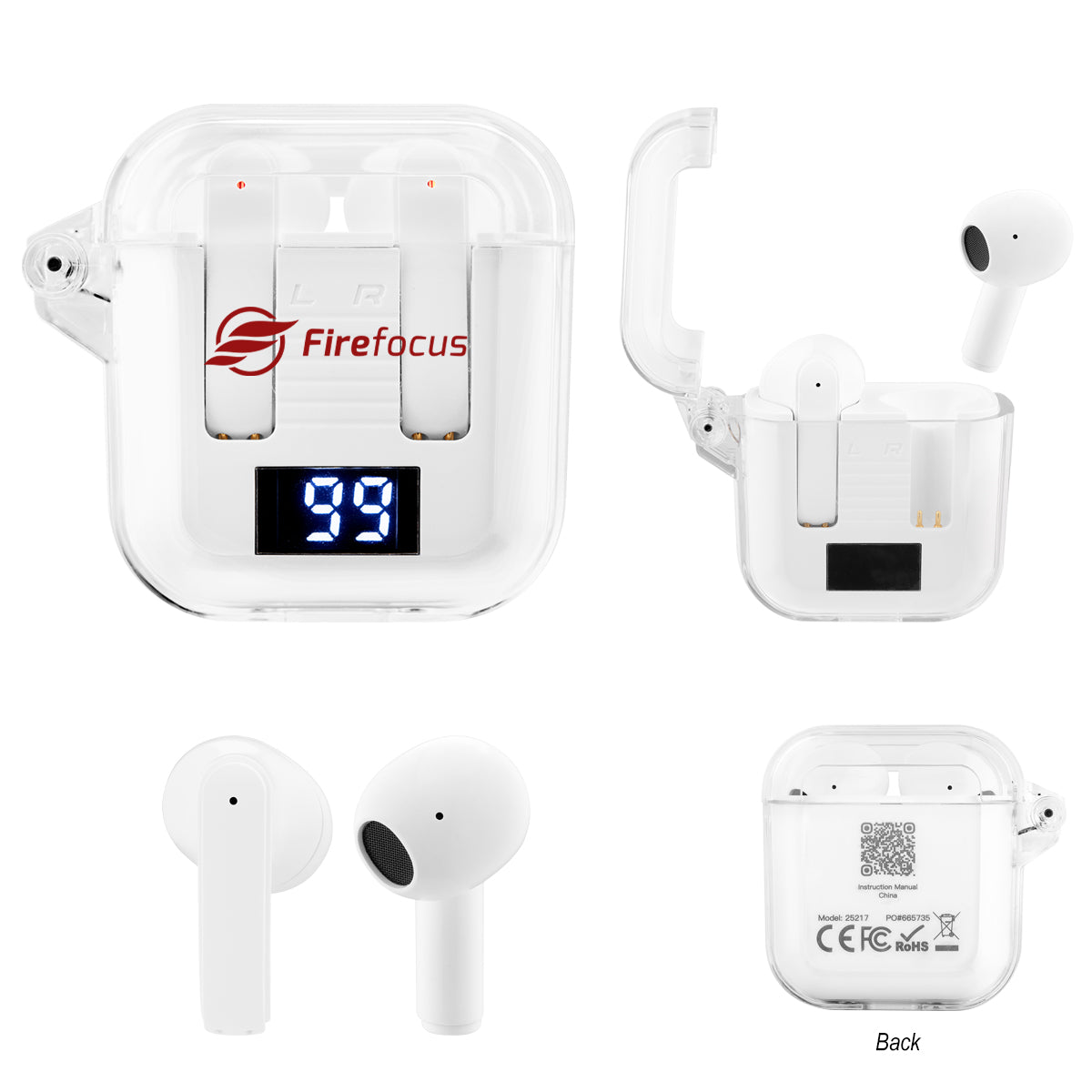 WHITE Wireless Earbuds With Digital Power Display
