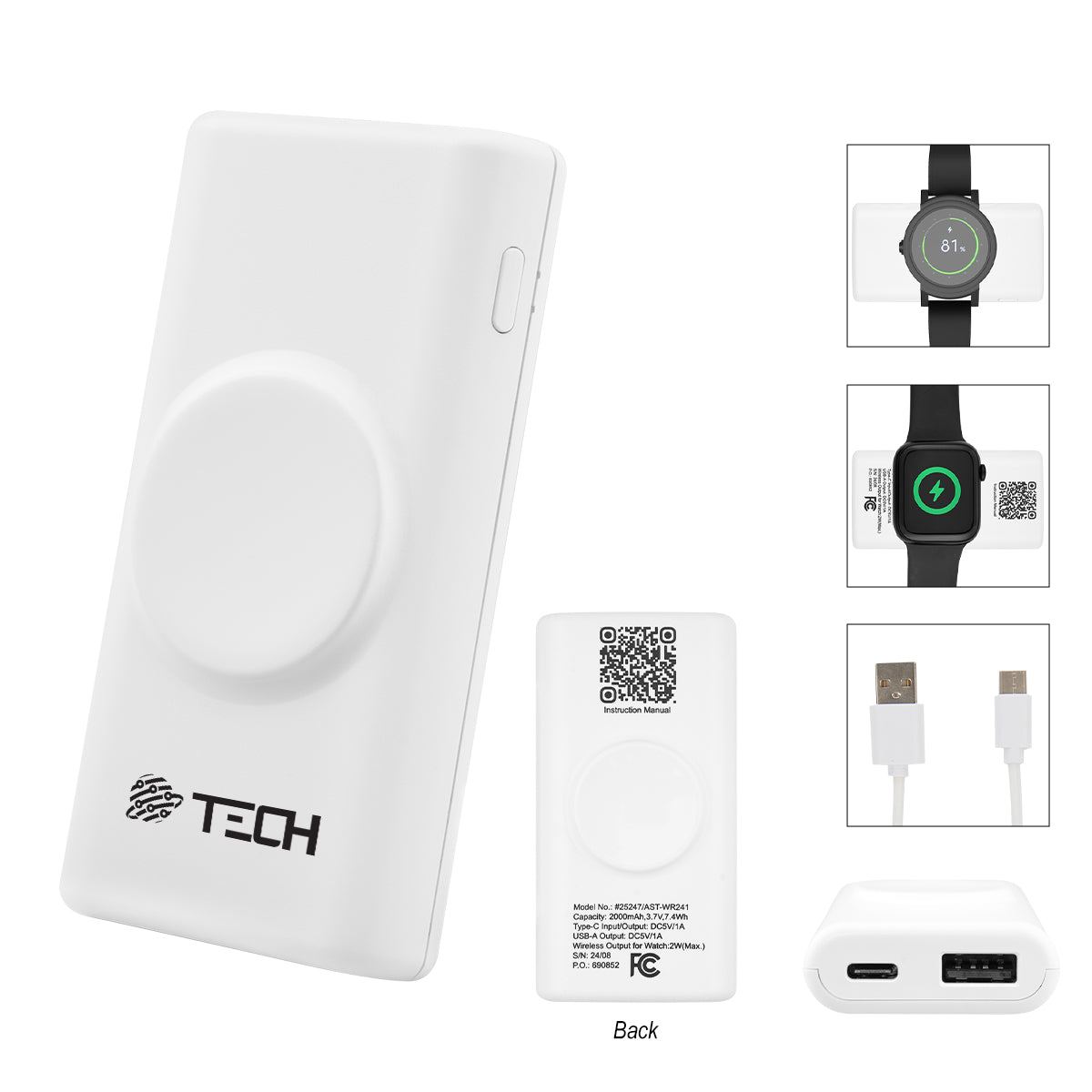 WHITE Rabs Smart Watch Power Bank