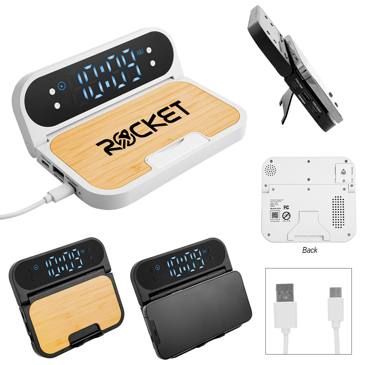 BLKBAM 15W Bamboo Folding Charger With Digital Clock